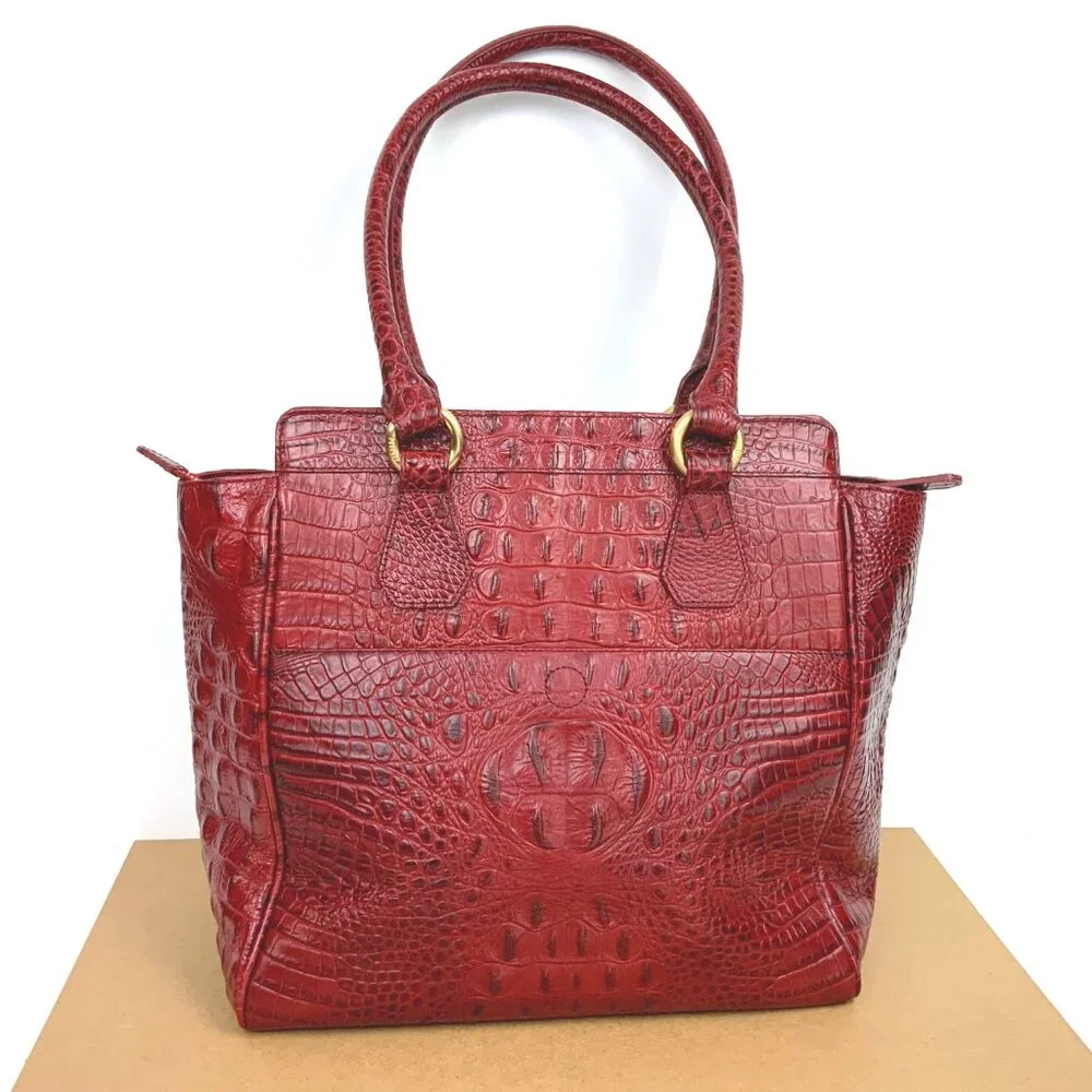Brahmin Kelsey Crocodile-Embossed Leather Carryall Tote in Cranberry Red - Picture 2 of 16